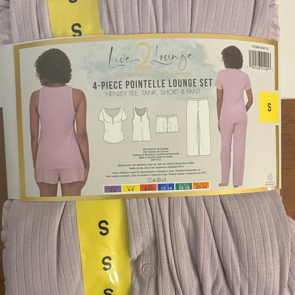 Live 2 Lounge Light Purple Pajama 4 Piece Set for Women Size Small - Picture 11 of 11